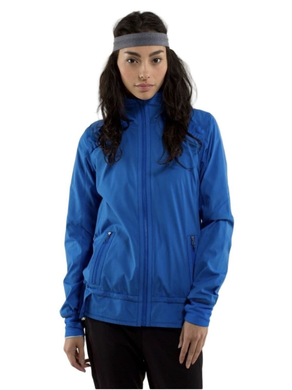 Lululemon Run Bandit Jacket Blue Water Repellant  Removable Hood Lightweight 4